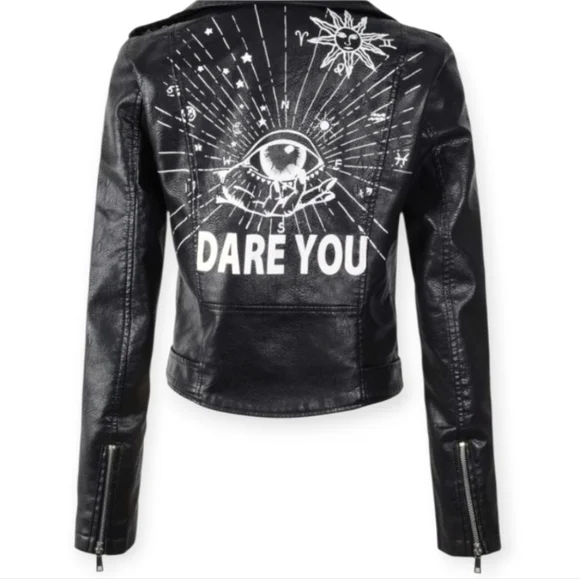 Womens Black Faux Leather Moto Jacket - Picture 2 of 3